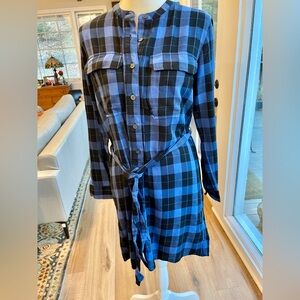 GAP Plaid Flannel Shirt Dress Size Medium Blue NWT